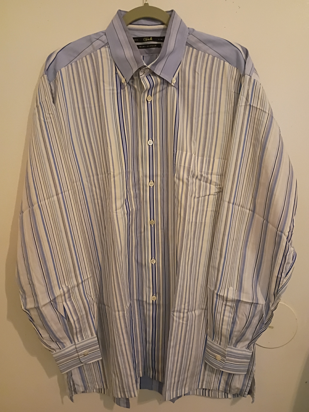 Cifonelli Men's Light Blue and White Striped Dress Shirt Italy Sz XL